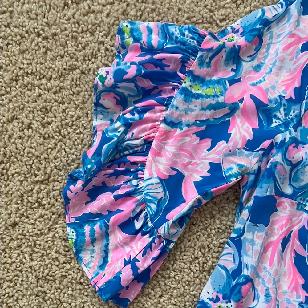 Lilly Pulitzer Pink and Blue Ruffled 3/4 Sleeve Blouse - Picture 3 of 3